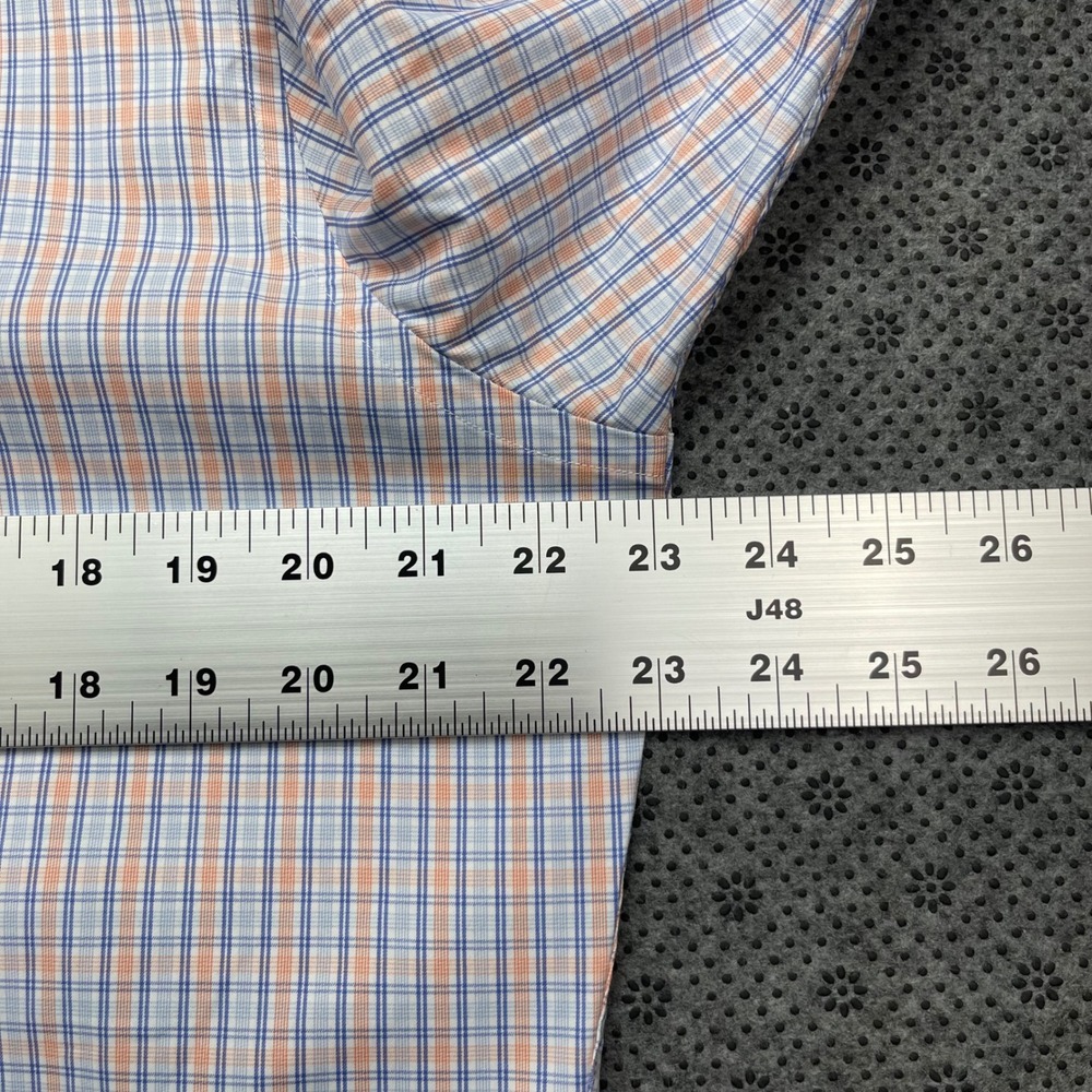 David Donahue Performance Trim Fit Dress Shirt Mens 16.5 36/37 Blue Orange Plaid - Picture 3 of 10